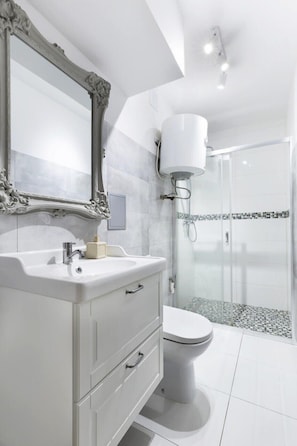 Superior Apartment | Bathroom | Hair dryer, towels, toilet paper
