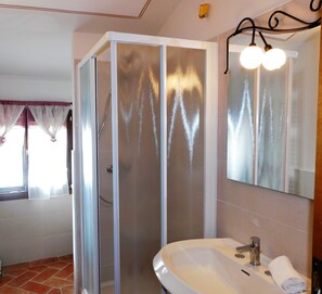 Regadera, secadora de cabello, bidet, toallas