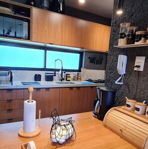Apartment | Private kitchen | Full-sized fridge, microwave, oven, stovetop