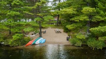 On the beach, sun-loungers, beach towels