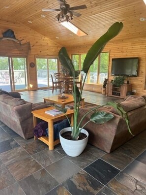 TV, fireplace, offices