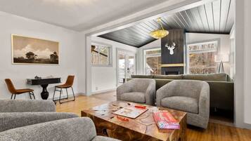 Télévision, cheminée, espaces bureaux