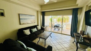 Condo, 2 Bedrooms | Living area - Beautiful 1Â½ Bedroom Condo on the Sea of Cortez at Las Palmas Resort BN-204 2 Condo by RedAwning (Puerto Peñasco)