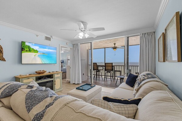 Condo, 2 Bedrooms | Living area - Welcome To Beach Villa's # 603 Vacation Rental - 250 Estero Blvd 2 Bedroom Condo by RedAwning (Fort Myers Beach)