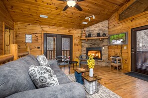 Smart TV, fireplace, video games, video library