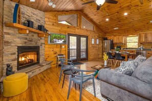 Smart TV, fireplace, video games, video library