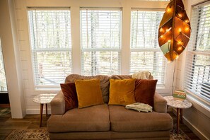 Televisio, takka, DVD-soitin, kirjoja