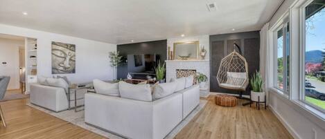 TV, fireplace, video games, ping pong