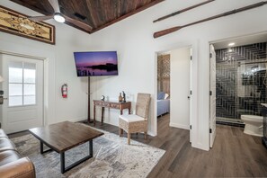 1 bedroom, desk, iron/ironing board, travel crib