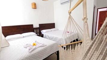 Double Room, 2 Double Beds | Desk, laptop workspace, iron/ironing board, bed sheets