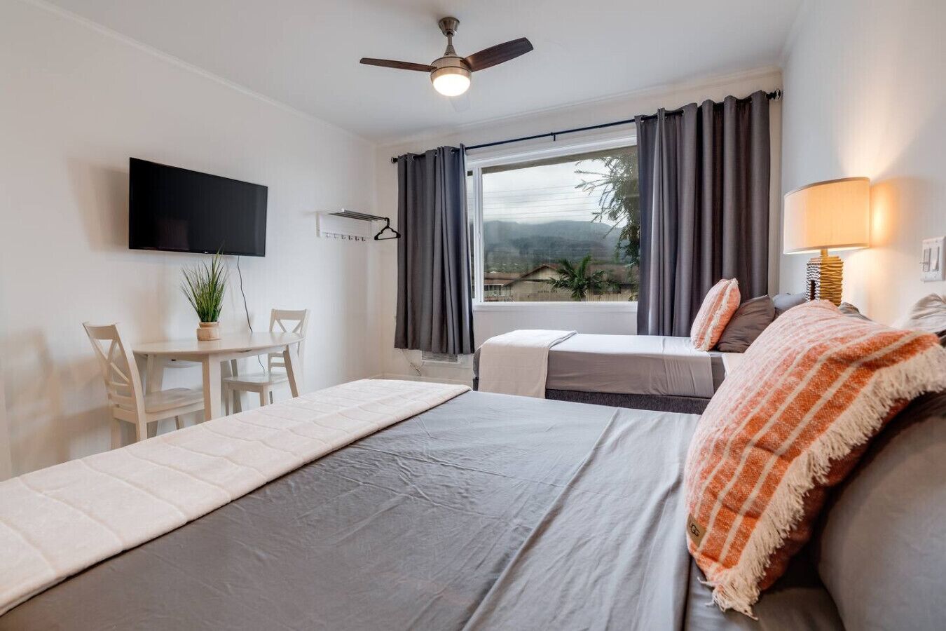 1 bedroom, desk, iron/ironing board, travel crib