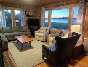 Smart TV, chimenea y libros