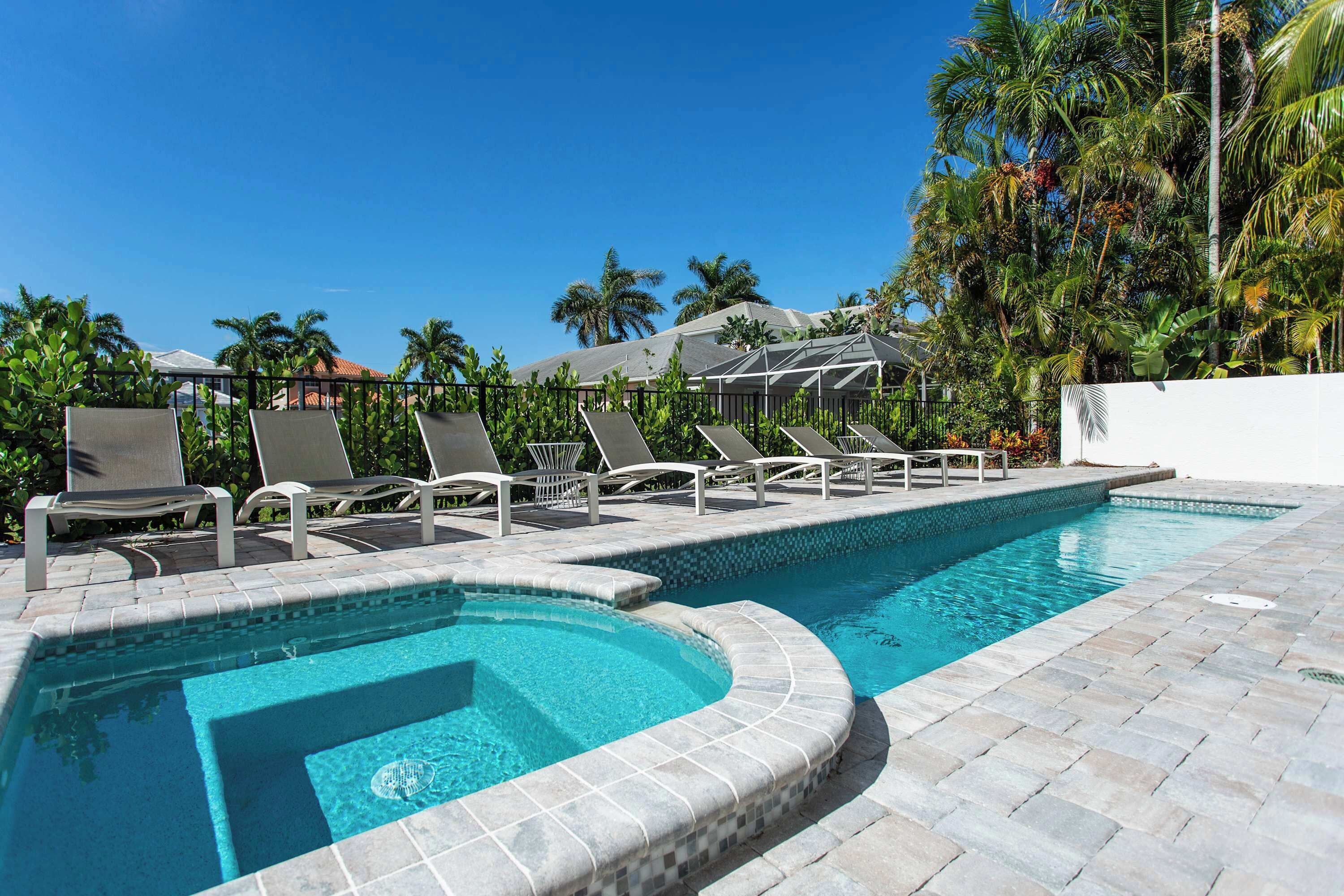 Private Pool and Hot Tub (Pool Heat Optional Add On at Time of Booking); Ample Seating; Private Grill; Privacy Fence; Southern Exposure!