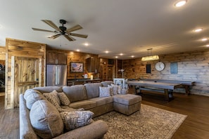Smart TV, fireplace, DVD player, computer monitors