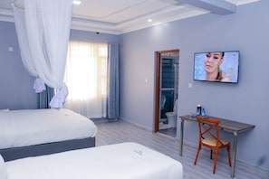 Desk, free WiFi, bed sheets