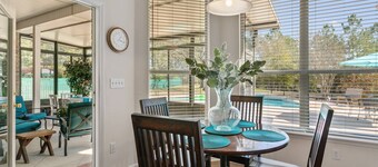 Relax in our cozy 3 BR home with a spacious master suite with soaking tub, large yard, pool, BBQ