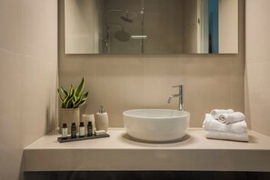 Ducha, secador de pelo, toallas, shampoo