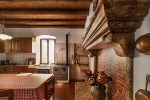 Fridge, oven, coffee/tea maker, toaster