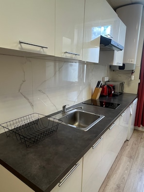 Fridge, microwave, coffee/tea maker