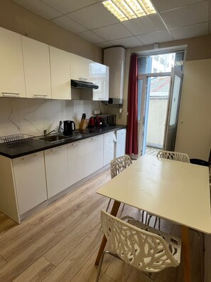 Fridge, microwave, coffee/tea maker