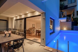 Outdoor dining - Greek Zen villa - stunning sea view -top of the hill in Athens Riviera (PWV6+C39 Saronida, Greece)