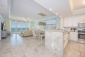 Fridge, microwave, oven, dishwasher