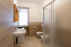 Bathtub, hair dryer, bidet, towels