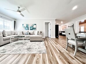 Smart TV, fireplace, music library