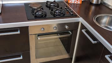 Fridge, oven, stovetop, cookware/dishes/utensils