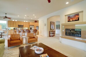 TV, fireplace, video games, DVD player