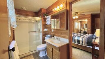 Shower, towels, soap, shampoo
