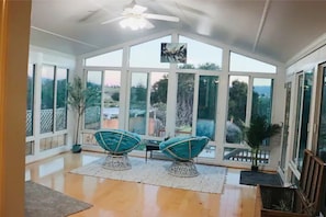 Enjoy expansive views of the surrounding landscape from the large window area in this room.