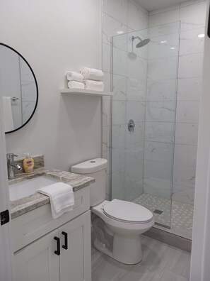 Towels, soap, shampoo, toilet paper