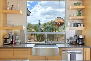 House, 2 Bedrooms | Private kitchen | Fridge, oven, coffee/tea maker - Jackalope Junction-pool, Hot Tub, Fire Pit, Bbq & Desert Views! 2 Bedroom Home by RedAwning (Pioneertown)