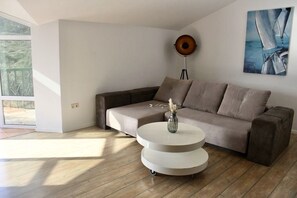 Smart-TV, Kamin, Musikbibliothek, Stereoanlage