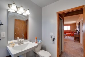 Hair dryer, towels, shampoo