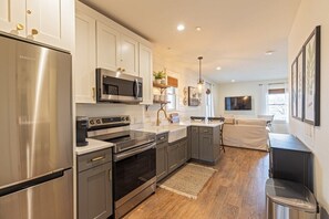 Fridge, microwave, oven, stovetop - Charming Downtown Farmhouse Apartment #2 (West Dundee)