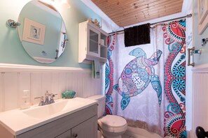 Hair dryer, towels, toilet paper
