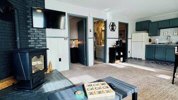 TV, fireplace, table football, offices