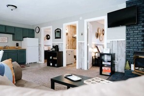 Smart TV, fireplace, table football, offices