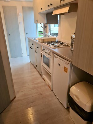 Frigorífico, microondas, horno y placa de cocina