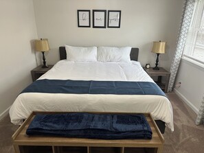 3 bedrooms, desk, iron/ironing board, travel cot