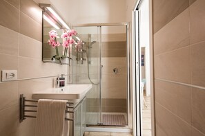 Shower, hair dryer, bidet, towels