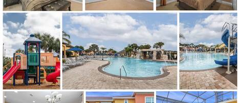 Piscine extérieure, chaises longues