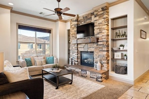 Condo, Multiple Beds, Balcony, Mountain View (The View) | Living area | 42-inch flat-screen TV with digital channels, TV, fireplace