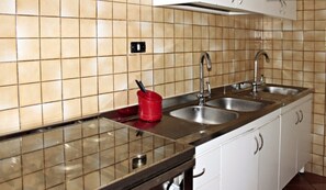 Kühlschrank, Ofen, Herdplatte, Kochgeschirr/Geschirr/Besteck