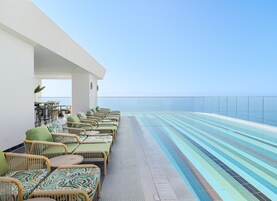 Outdoor pool, pool umbrellas, pool loungers