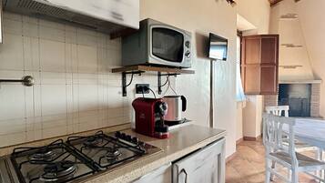 Kühlschrank, Mikrowelle, Herdplatte, Wasserkocher mit Kaffee-/Teezubehör