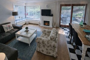 Télévision, cheminée, lecteur de DVD