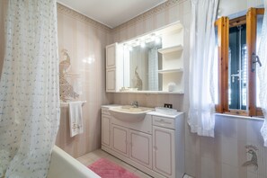 Bañera, secador de pelo, toallas